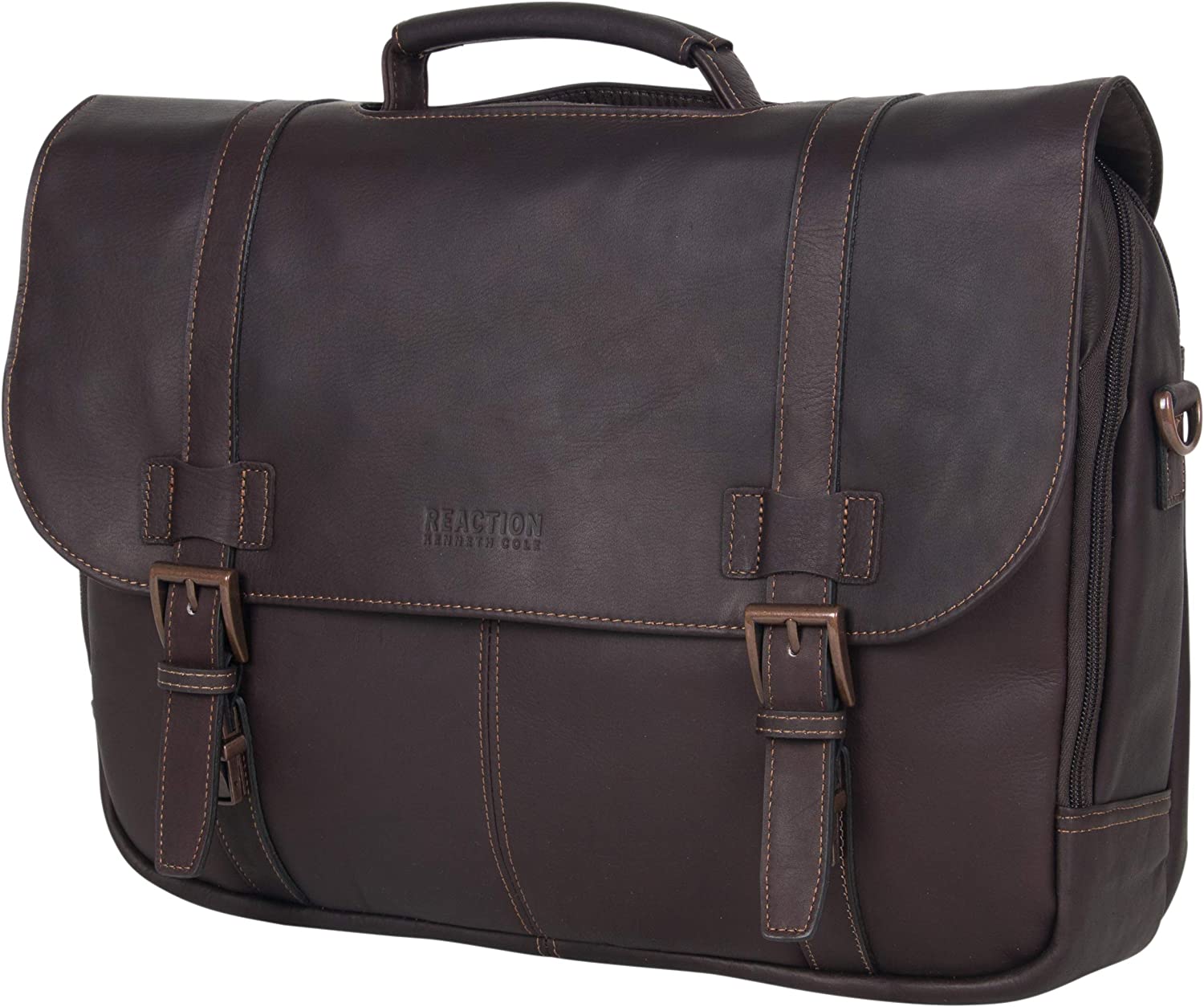 Kenneth Cole Reaction Show Business Full-Grain Colombian Leather Dual Compartment Flapover 15.6-inch Laptop Business Portfolio, Cognac - Image 9